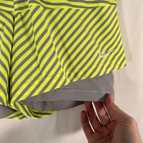 Nike Running Shorts Women's Medium Yellow Striped Elastic Waist Dri-Fit Lined - Picture 4 of 8